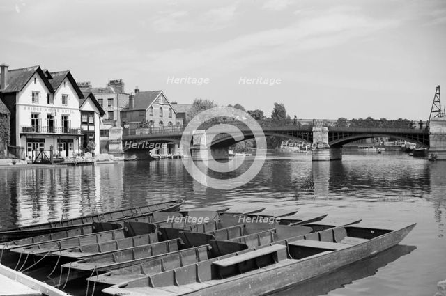 View along the River Thames at Windsor, looking towards Windsor Bridge, Berkshire, c1945-c1965. Artist: SW Rawlings