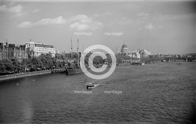 View along the River Thames, London, c1945-c1965. Artist: SW Rawlings