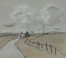 View along a road with high verges and fences, 1864-1936. Creator: Johannes Cornelis van Essen