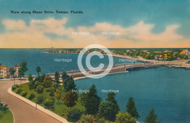 'View along Shore Drive, Tampa, Florida.', c1940s. Artist: Unknown.