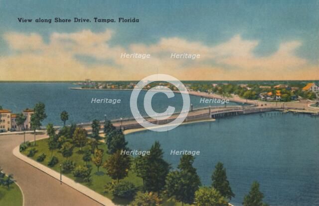 'View along Shore Drive, Tampa, Florida.', c1940s. Artist: Unknown.
