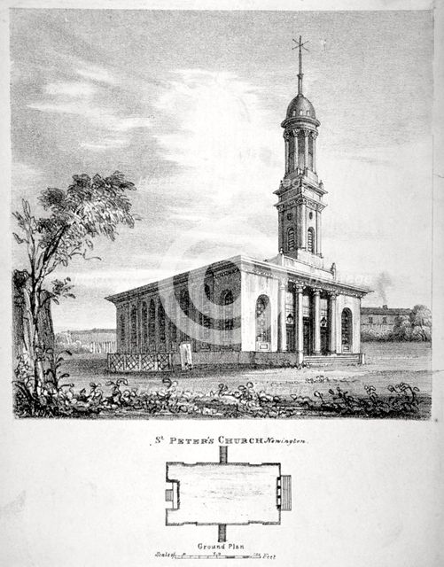 View and ground plan of the Church of St Peter Newington, Southwark, London, 1824. Artist: P Simonau