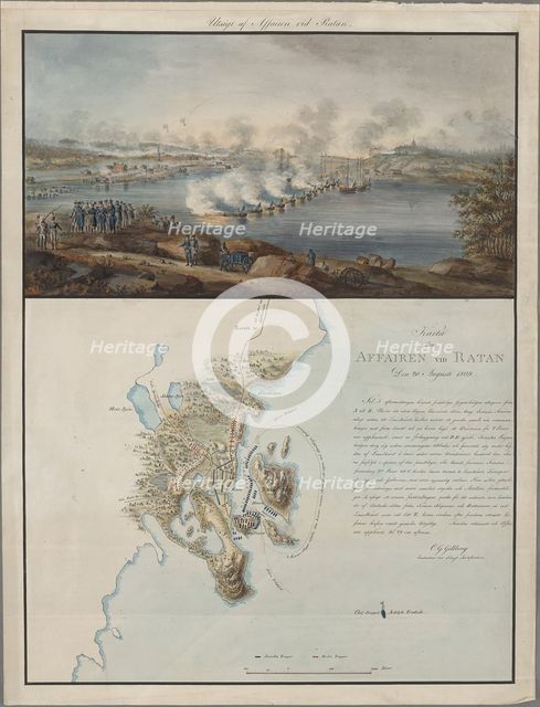 View and Map of the Affair at Ratan, on August 20, 1809, 1809. Artist: Gillberg, Carl Gustaf (1774-1855)