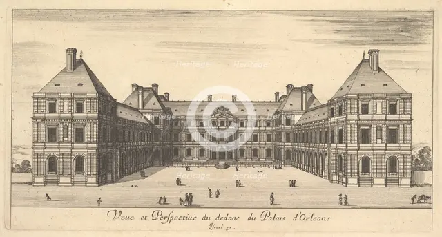 View and Perspective of the inside of the Palais d'Orleans, from 'Various views of rema..., 1649-51. Creator: Stefano della Bella.
