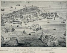 View and Plan of island and the port of Kronstadt, c. 1850. Artist: Anonymous