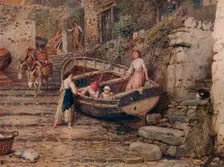 View at Clovelly, with Stranded Boat and Figures 1882, (1935). Artist: Birket Foster