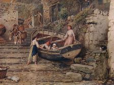 View at Clovelly, with Stranded Boat and Figures 1882, (1935). Artist: Birket Foster