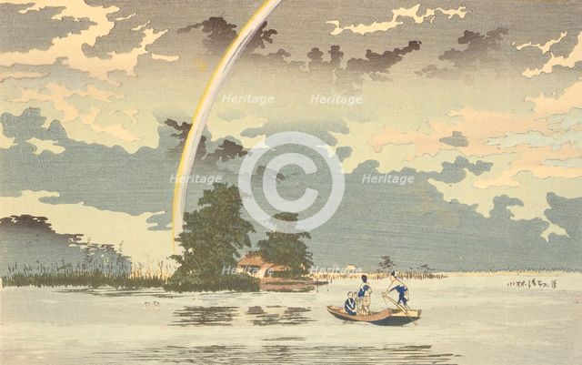 View at dusk, Hashiba Ferry, Tokyo, c1880. Creator: Kobayashi Kiyochika.