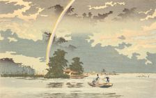 View at dusk, Hashiba Ferry, Tokyo, c1880. Creator: Kobayashi Kiyochika
