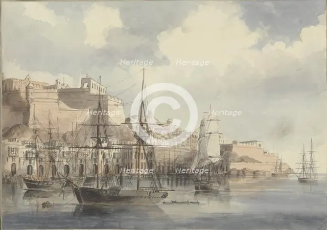 View at Malta, ca. 1849. Artist: Dyce, Charles Andrew (1816-1853)