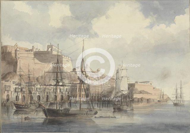 View at Malta, ca. 1849. Artist: Dyce, Charles Andrew (1816-1853)
