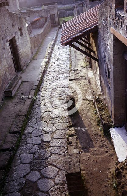 View down Cardo IV (street) from the balcony of the Casa a Graticcio, Herculaneum, Italy. Artist: Unknown