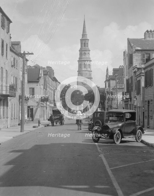 View down street to St. Philip's Church, Charleston, South Carolina, between 1920 and 1926. Creator: Arnold Genthe.