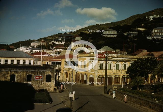 View down the main street from the Grand Hotel, Charlotte Amalie, St. Thomas Island, V.I., 1941. Creator: Jack Delano.