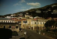 View down the main street from the Grand Hotel, Charlotte Amalie, St. Thomas Island, V.I., 1941. Creator: Jack Delano
