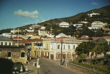 View down the main street from the Grand Hotel, Charlotte Amalie, St. Thomas, Virgin Islands, 1941. Creator: Jack Delano