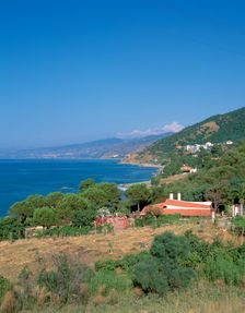 View east along the north coast near Cefalu, Sicily, Italy. Creator: Peter Thompson