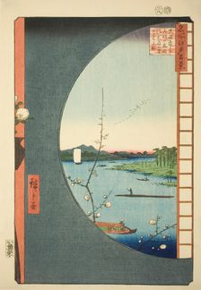 View from Massaki of Suijin Shrine, Uchigawa Inlet, and Sekiya (Massaki hen yori Suijin no..., 1857. Creator: Ando Hiroshige