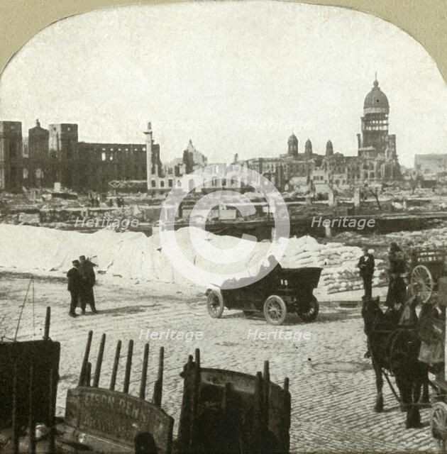 'View from Moulder School distributing station, showing tons of flour on sidewalk', 1906. Creator: Unknown.