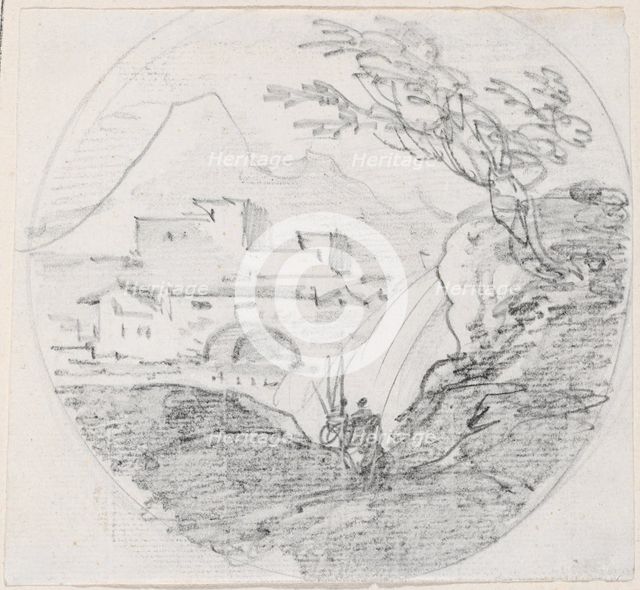 View from a Ridge to a Village and Distant Mountain, probably c. 1754/1765. Creator: Hubert Robert.