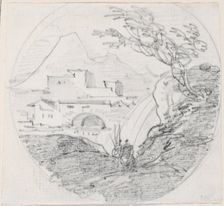 View from a Ridge to a Village and Distant Mountain, probably c. 1754/1765. Creator: Hubert Robert