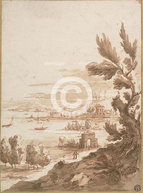 View from Hill Overlooking a Harbor, n.d. Creator: Jan Frans van Bloemen.