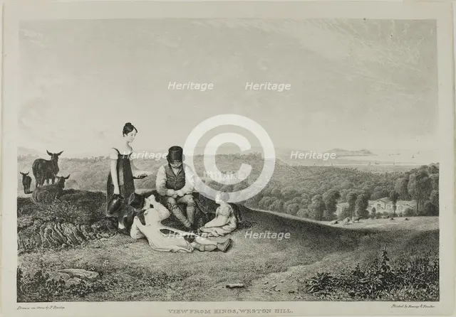 View from Kings, Weston Hill, from Three Views, Illustrative of The Scenery of Bristol..., 1823. Creator: Francis Danby.