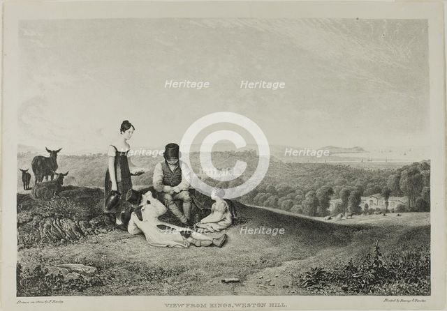 View from Kings, Weston Hill, from Three Views, Illustrative of The Scenery of Bristol..., 1823. Creator: Francis Danby.