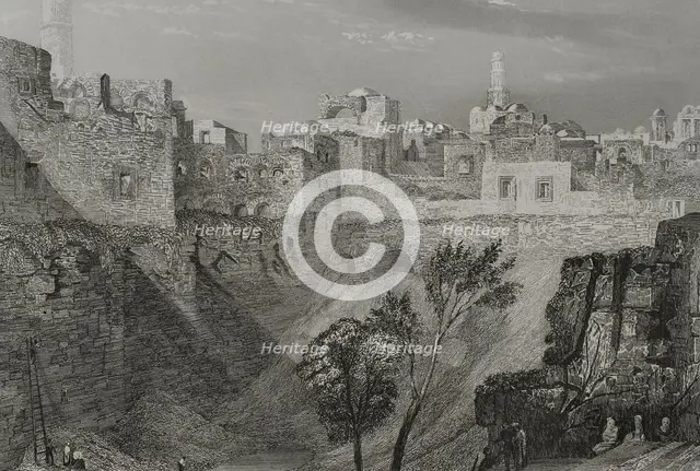 View from St Stephen's Gate, traditionally known as the Pool of Bethesda, Jerusalem. 1840. Creator: Émile Rouargue.