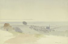 View from the Taunus Mountains into the plain, a chapel in the middle ground, 1841. Creator: Carl Theodor Reiffenstein