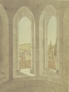 View from the tower of St. Gumbertus Church towards St. John's Church in Ansbach. Creator: Karl Ballenberger