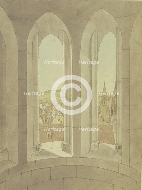 View from the tower of St. Gumbertus Church towards St. John's Church in Ansbach. Creator: Karl Ballenberger.
