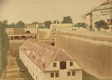 View from the Waterworks to the Powder Magazine and the bridges of the Old and New..., 1858. Creator: Unknown