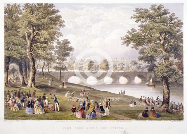 View from the bridge on the Serpentine towards Crystal Palace, London, 1851.  Artist: Day & Son