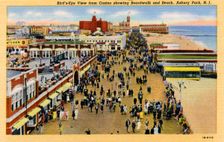 View from the casino showing the boardwalk and beach, Asbury Park, New Jersey, USA, 1941