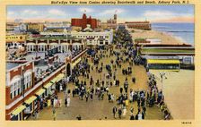 View from the casino showing the boardwalk and beach, Asbury Park, New Jersey, USA, 1941