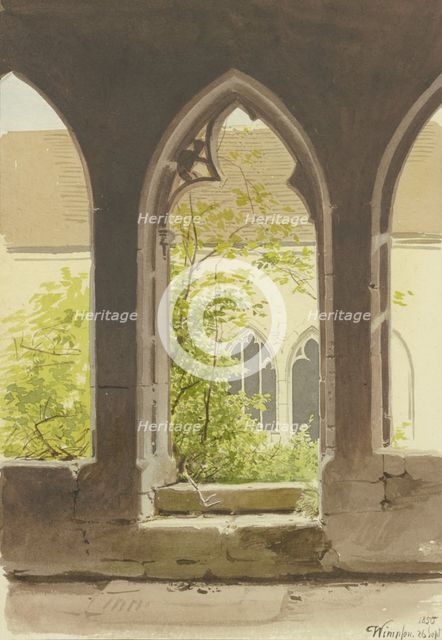 View from the cloister into the overgrown courtyard of the Collegiate Church of St. Peter..., 1850. Creator: Carl Theodor Reiffenstein.