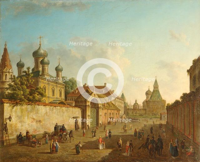 View from the Lubyanka Square to the Vladimir Gate in Moscow, 1800s. Artist: Alexeyev, Fyodor Yakovlevich (1753-1824)