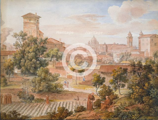 View from the Monastery of San Isidoro towards St. Peter's Basilica in Rome, 1810. Creator: Joseph Anton Koch.