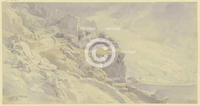 View from the mountains towards a river valley in Spain, mid-late 19th century. Creator: Karl Peter Burnitz.