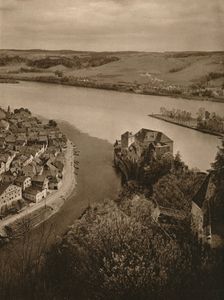 View from the Oberhaus to the Niederhaus and the junction of the Inn, Danube and Ilz 1931. Artist: Kurt Hielscher