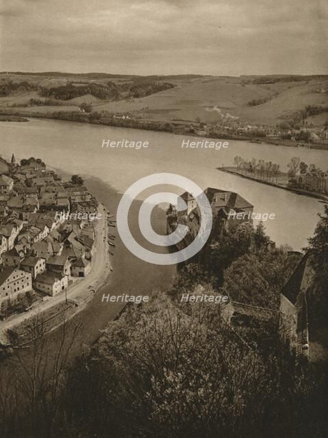 'View from the Oberhaus to the Niederhaus and the junction of the Inn, Danube and Ilz', 1931. Artist: Kurt Hielscher.