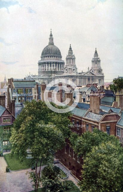 View from the Old Bailey towards St Paul's Cathedral, London, c1930s.Artist: WS Campbell