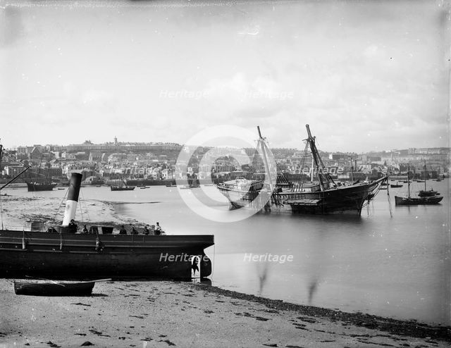 View from the pier of Falmouth, Cornwall, c1860-c1922; with boats moored in the foreground. Artist: Henry Taunt