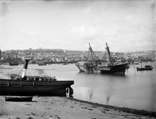 View from the pier of Falmouth, Cornwall, c1860-c1922; with boats moored in the foreground. Artist: Henry Taunt