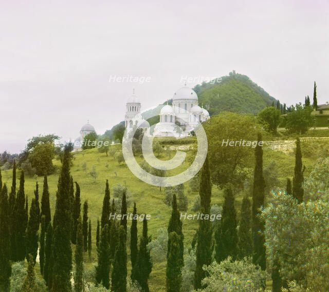 View from the south, Novyi Afon [monastery], between 1905 and 1915. Creator: Sergey Mikhaylovich Prokudin-Gorsky.