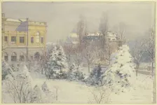 View from the south of the Städel Museum in winter, mid-19th century. Creator: Carl Nebel