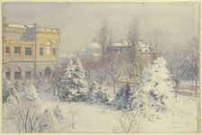 View from the south of the Städel Museum in winter, mid-19th century. Creator: Carl Nebel