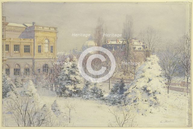 View from the south of the Städel Museum in winter, mid-19th century. Creator: Carl Nebel.