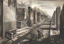 View from the street entering beneath the gateway to the city of Pompeii, with the foot pa..., 1804. Creator: Francesco Piranesi